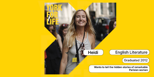 Portrait image of a student with York for Life branding